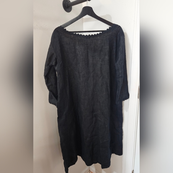 Dosa Black Linen Dress w/ Scalloped Neckline - Picture 6 of 6